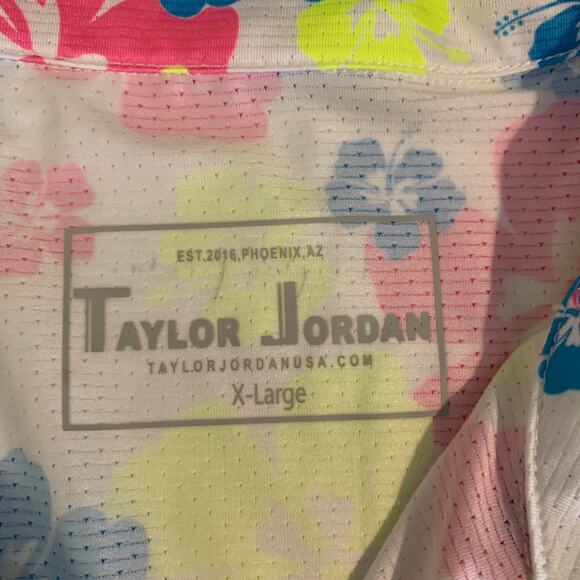 Taylor Jordan Top Womens XL Extra Large White Neon Floral Quarter Zip Floral - Picture 10 of 14